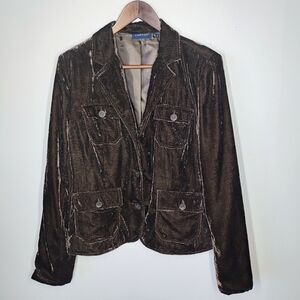Ecologie‎ Velvet Blazer Womens 12 Brown Fall Business Casual Office Career